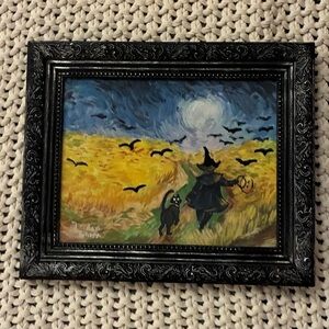 Halloween Witch and Cat Framed Art